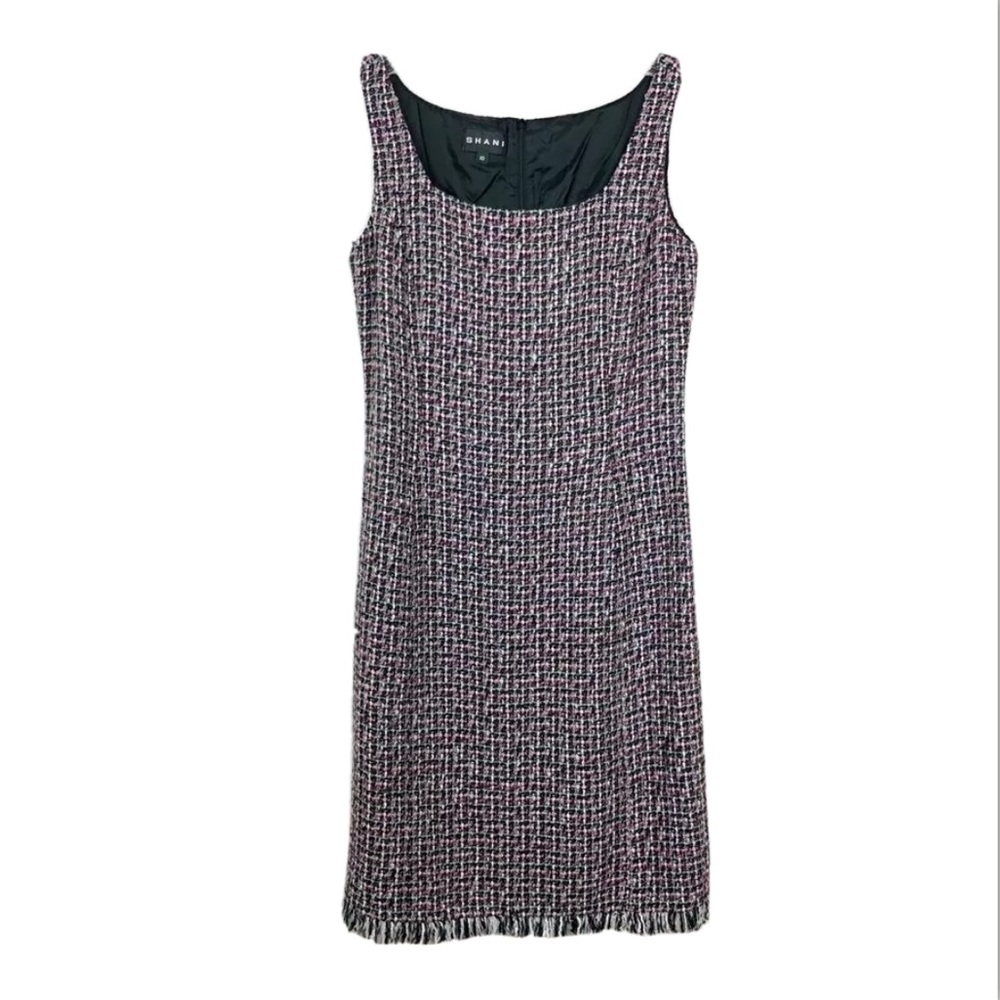 Shani Tweed Pink Black Mix Fringe Dress‎ 10